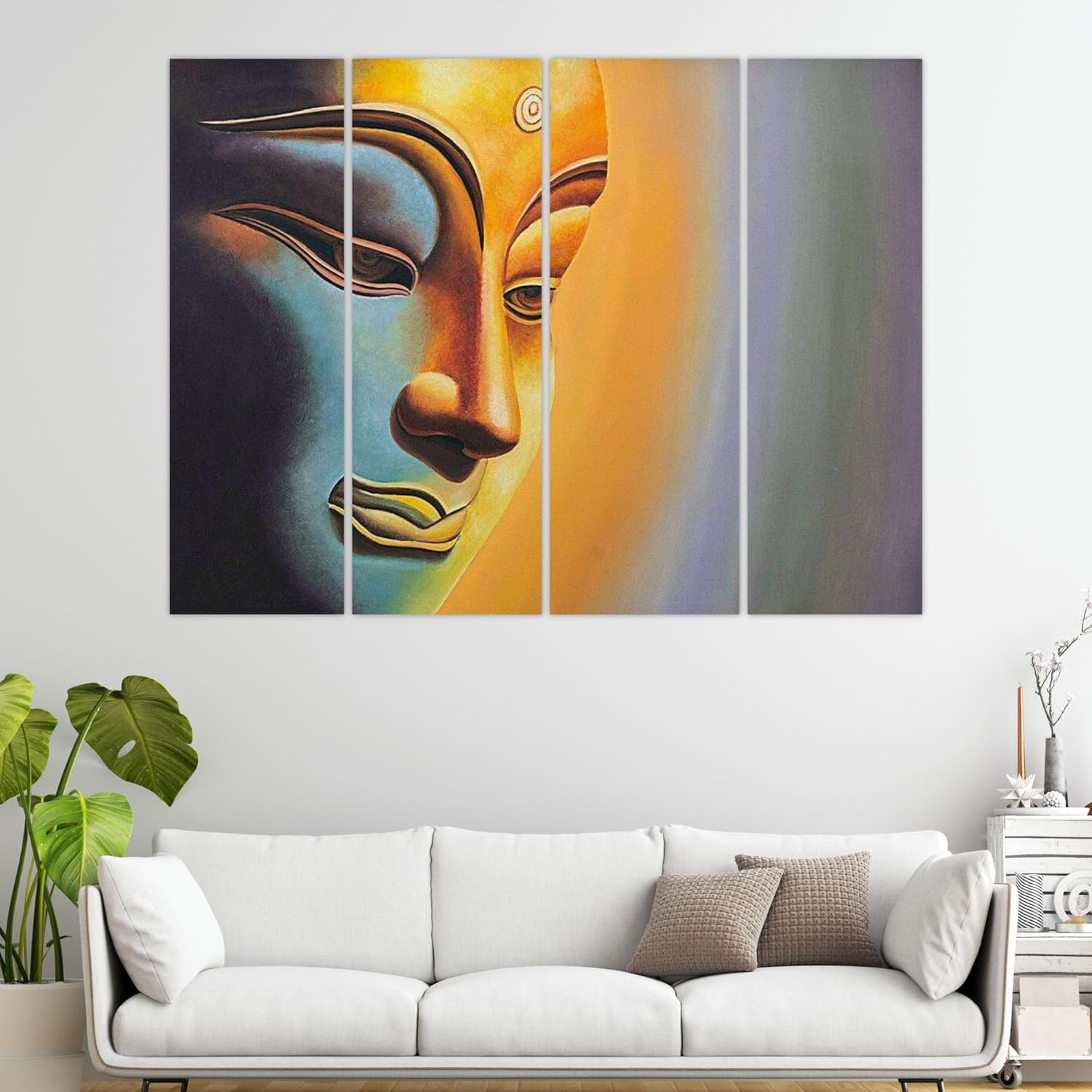 inep-b0cghy2kq3-close-up-of-the-framed-panels-of-buddha-tastic-4-panel-zen-party-wall-art-showing-splash-proof-vinyl-print.jpg